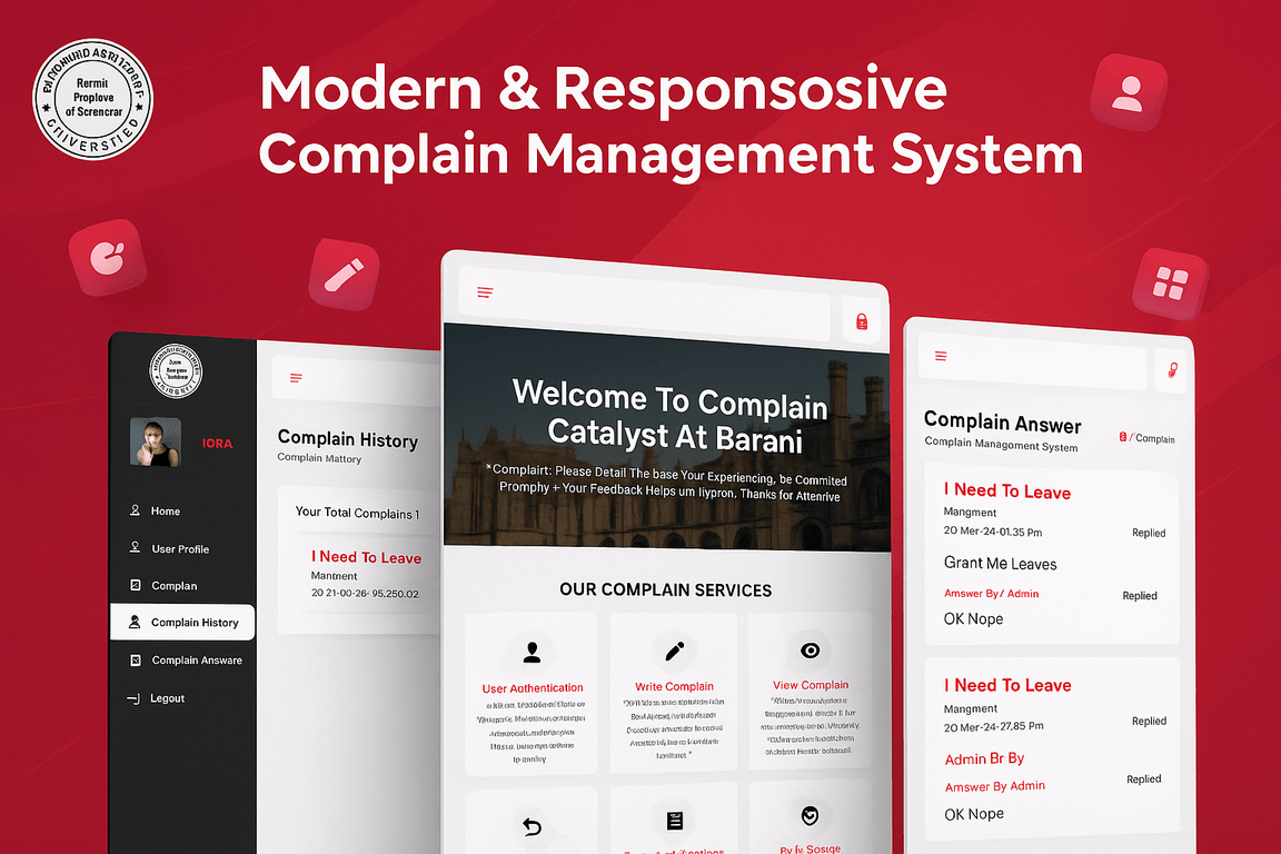 Streamlined University Complaint Handling System (CMS) — PHP, MySQL, Bootstrap