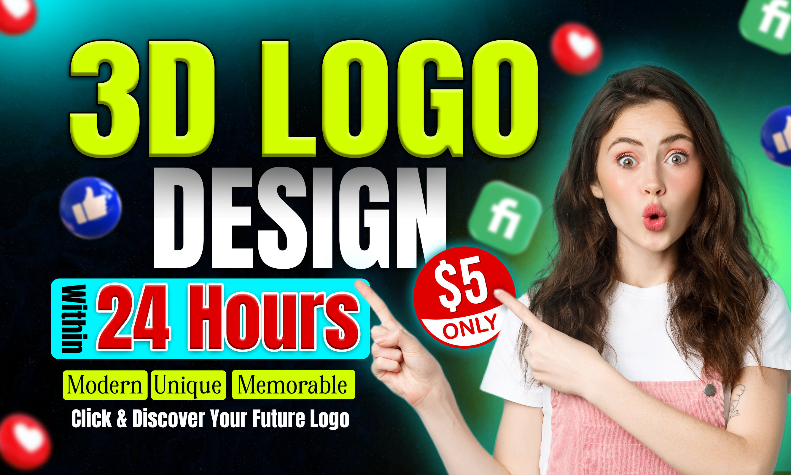 I Will Design a Modern 3D Minimalist Logo for Your Brand Within 24 Hours for Only 5 USD