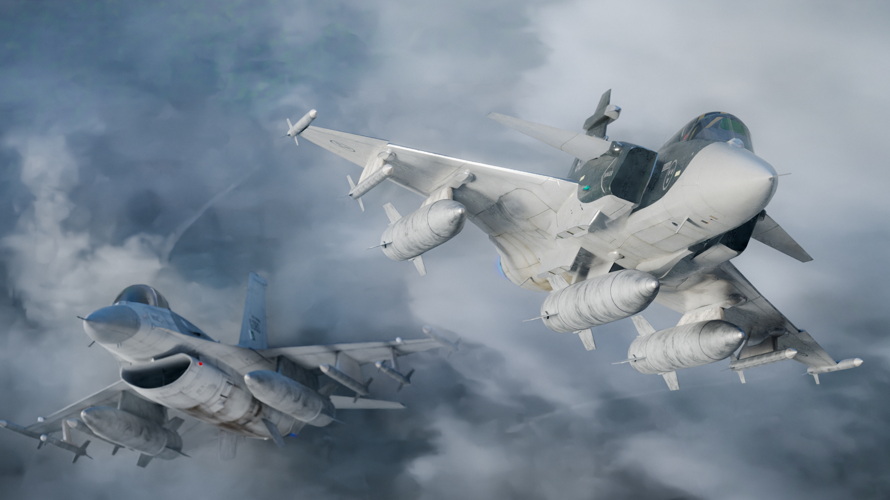 F-16 Jet Model Render  Cloudy and Mountains Environment