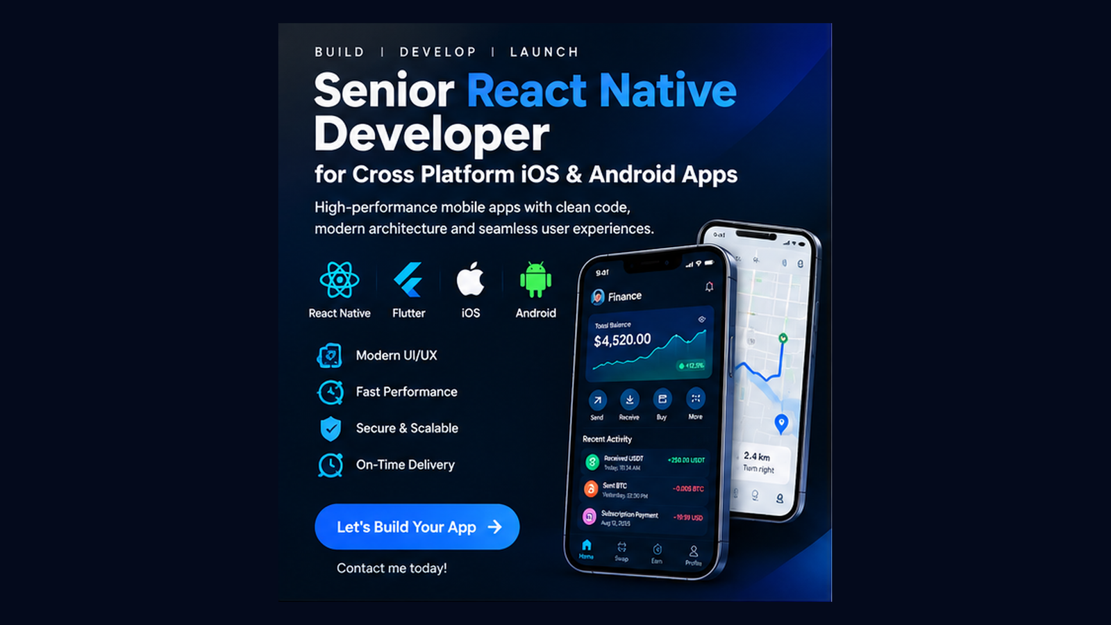 Senior React Native Developer for Cross Platform iOS and Android Apps