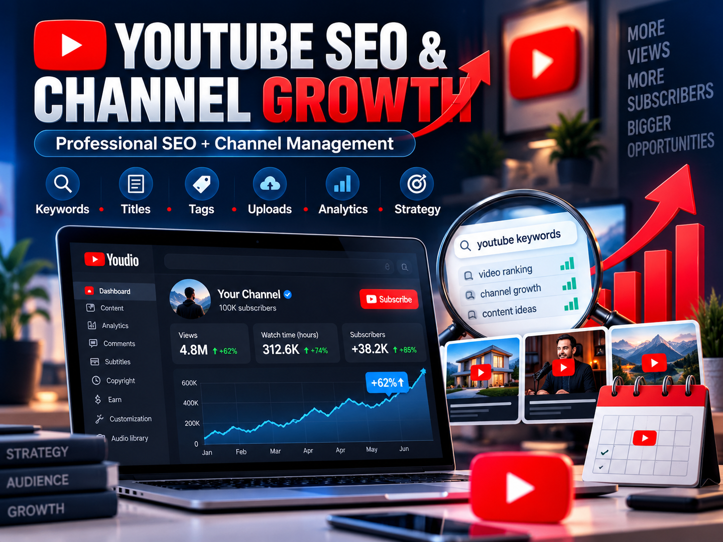 I will optimize your YouTube channel with professional SEO and management