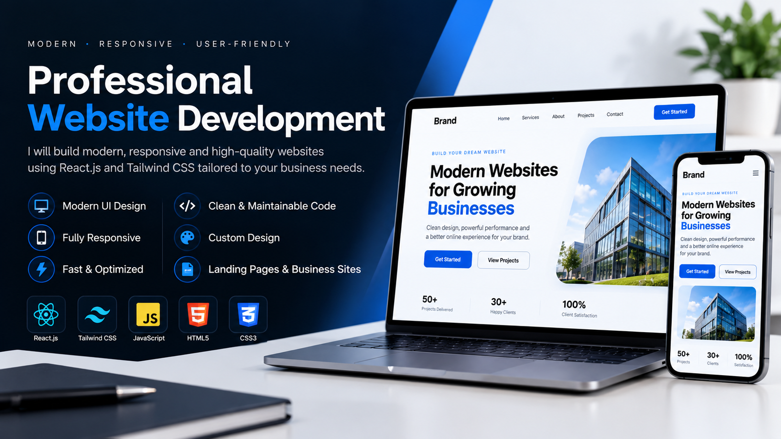 I will build a responsive modern website using React.js Next.js Python and Tailwind CSS