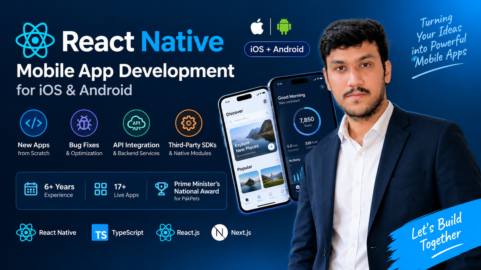I will develop a professional React Native mobile app for iOS and Android