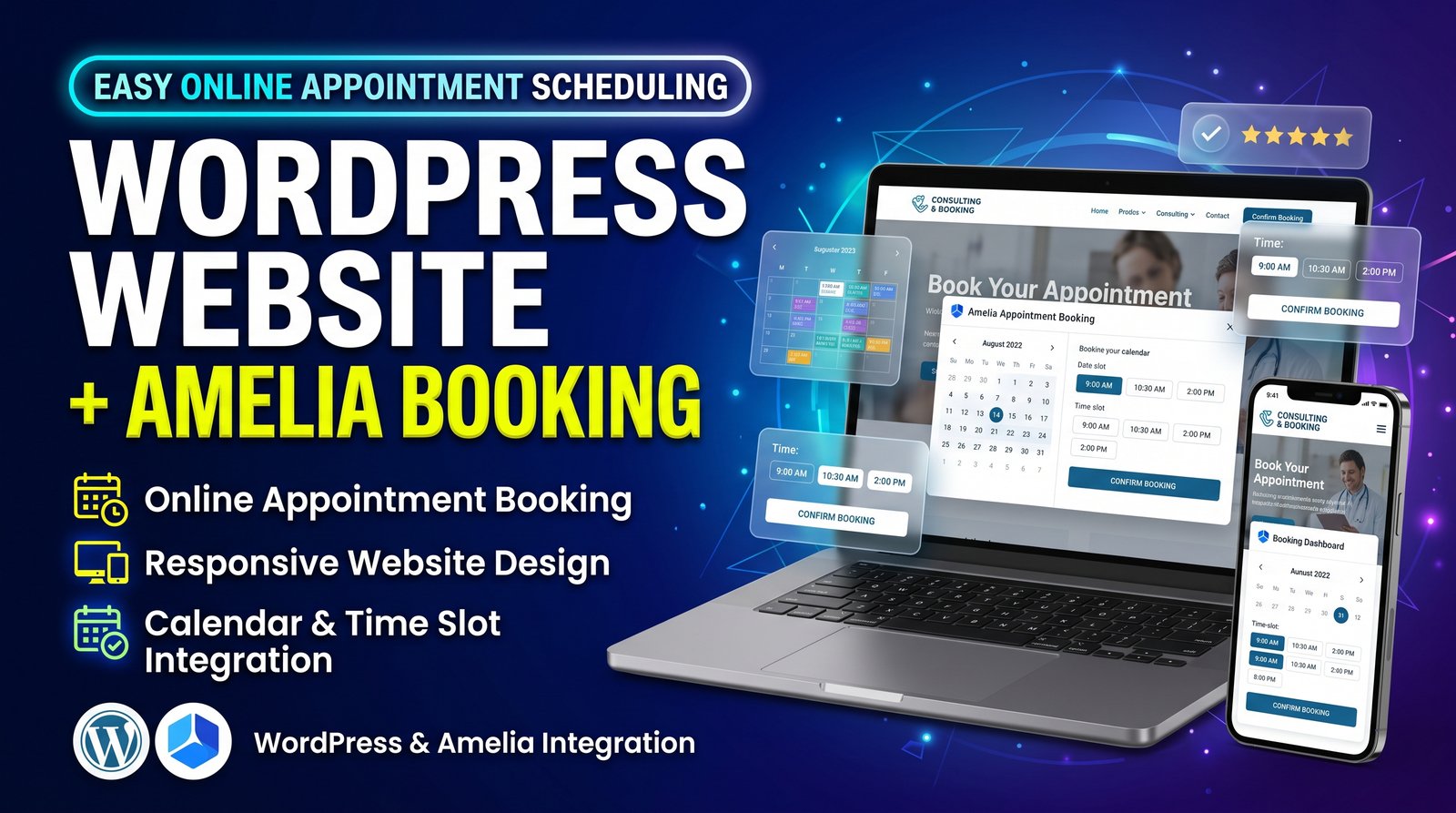 I will design your wordpress site with amelia booking integration