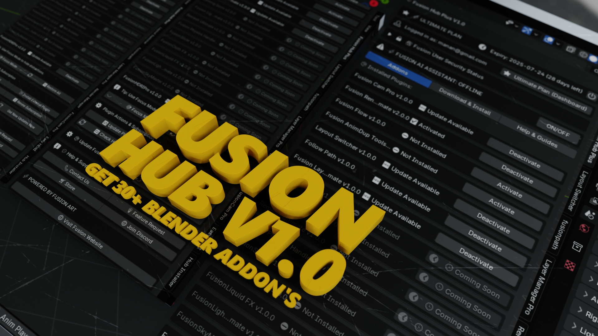 ✅ Fusion Hub Plus 🔥 The Ultimate Blender Plugin Manager With Built in 15+ Plugin’s (Pro & AI Tools!)